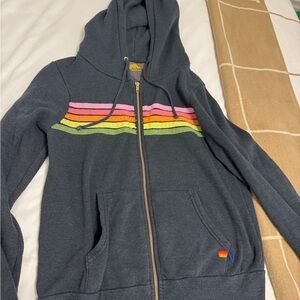 Aviator Nation Dark Hoodie with Multicolor Stripes